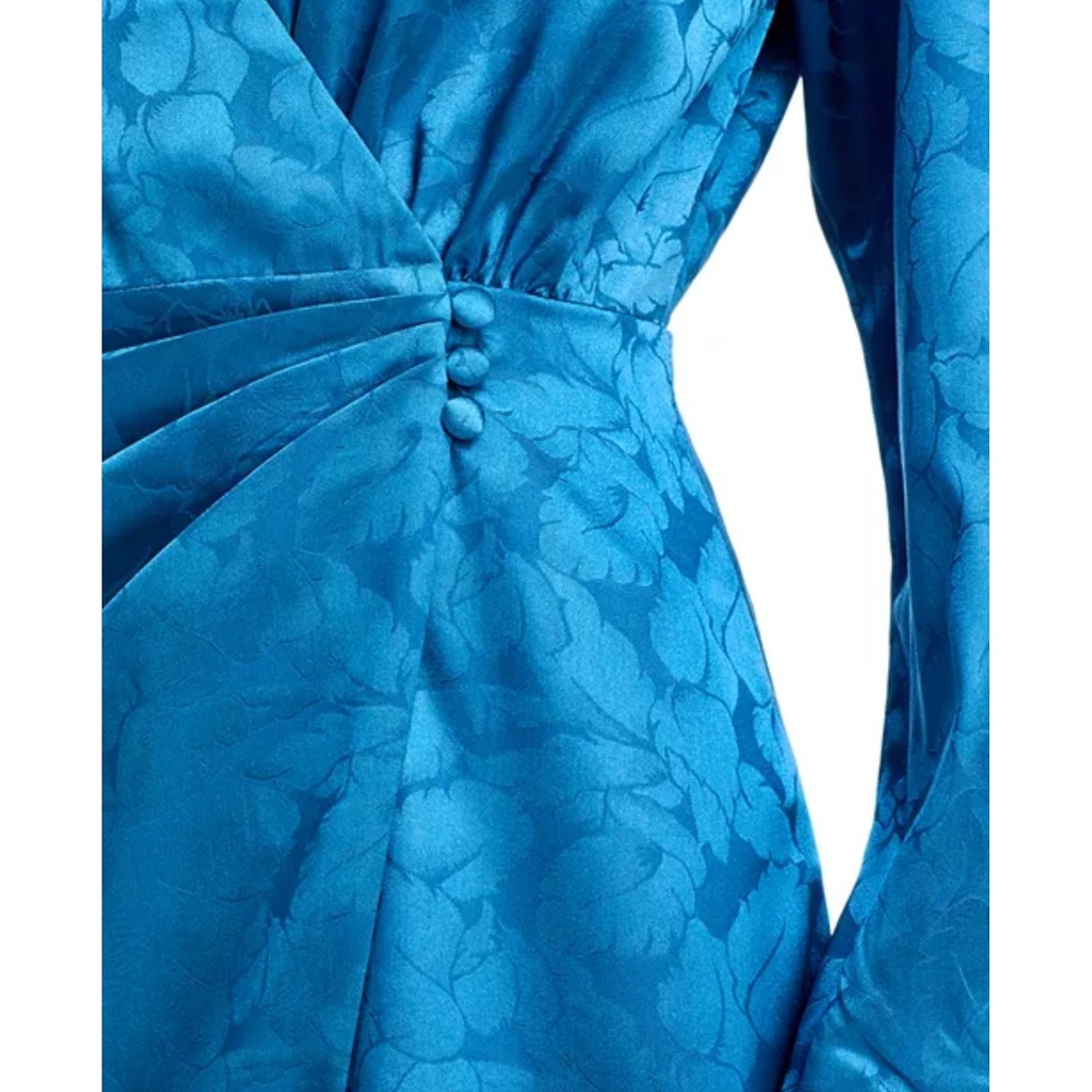 Aqua Blue Floral Print Long Sleeve Mini Dress Shirt Dress XS - Picture 3 of 10